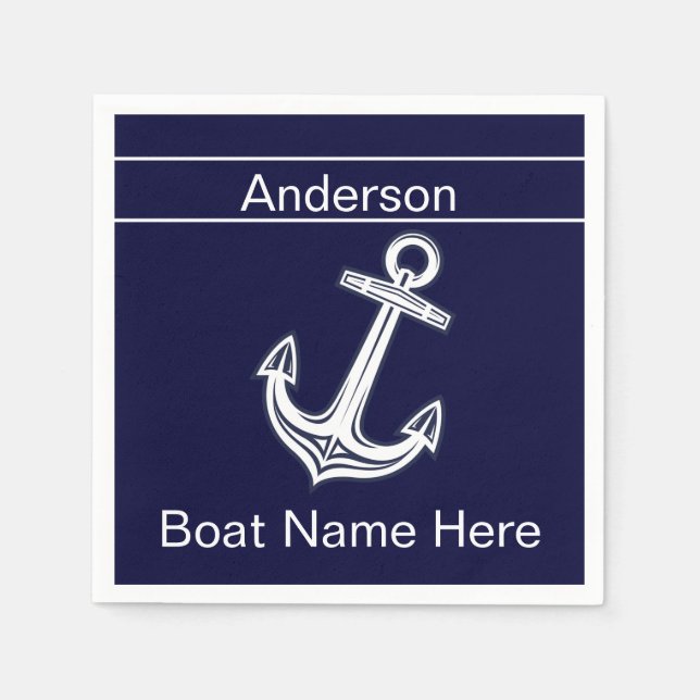 Anpassningsbar Nautical Anchor Navy Blue n White N Pappersservett (Framsidan)