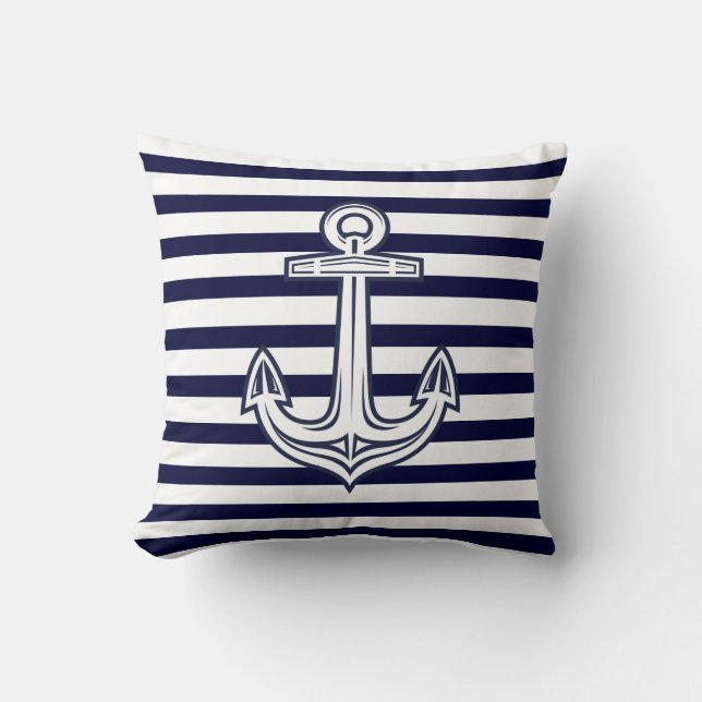 Anpassningsbar Nautical Anchor Navy Blue rand Kudde (Framsida)