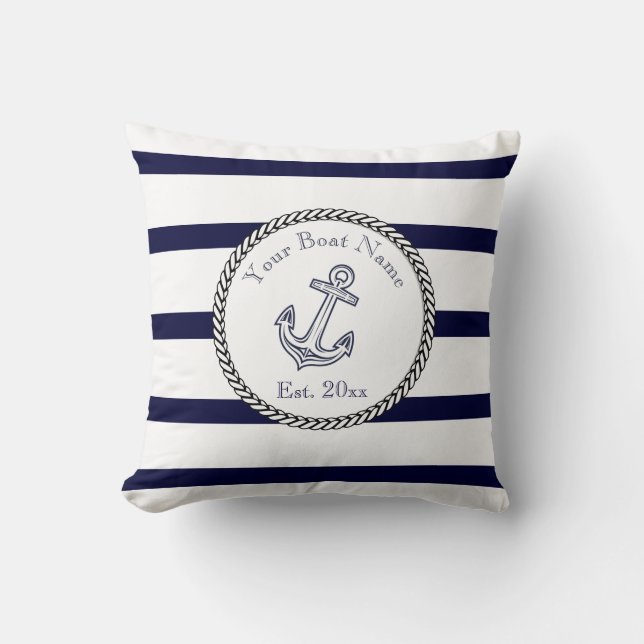 Anpassningsbar Nautical Anchor Navy Blue rand Thro Kudde (Framsida)