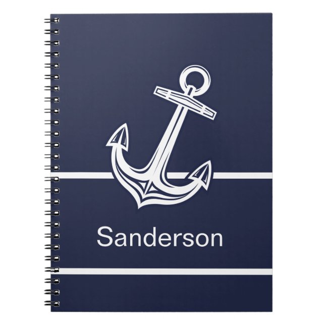 Anpassningsbar Nautical Anchor Ocean Navy Blue Anteckningsbok (Framsidan)