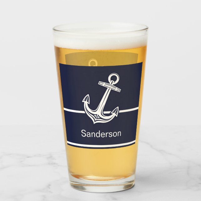 Anpassningsbar Nautical Anchor Ocean Navy Blue Glaskopp (Baksida fylld)