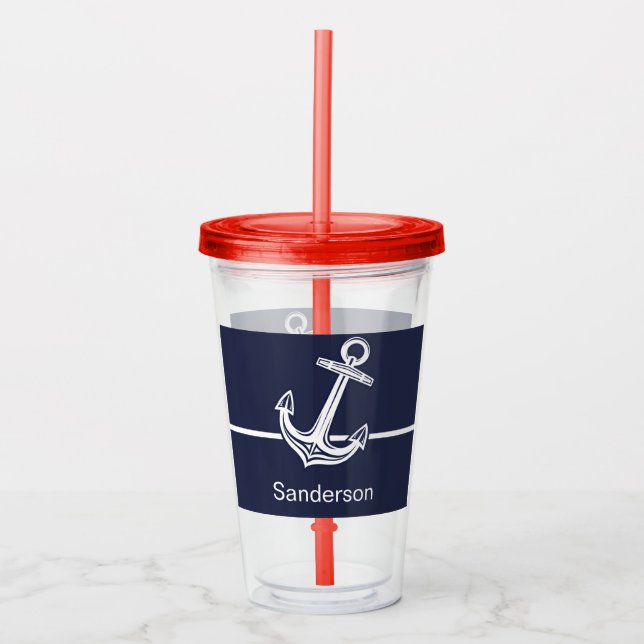 Anpassningsbar Nautical Anchor Ocean Navy Blue Take Away Mugg (Framsida)