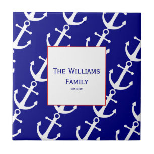Anpassningsbar Nautical Anchor Red, White and Blue Kakelplatta