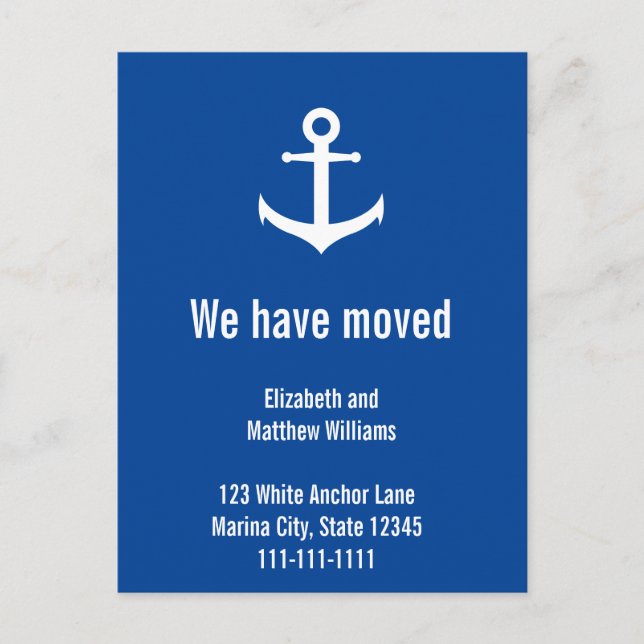 Anpassningsbar Nautical Blue and White Flytta Noti Vykort (Framsida)