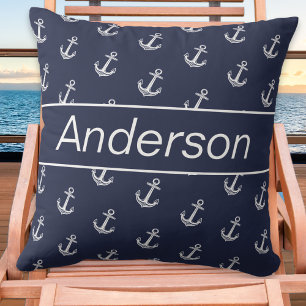 Anpassningsbar Nautical Coastal Anchor Navy Blue W Kudde
