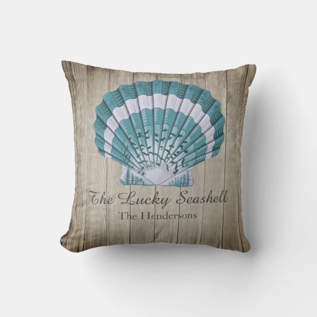 Anpassningsbar Nautical Coastal Blue Seashell Mono Kudde (Framsida)
