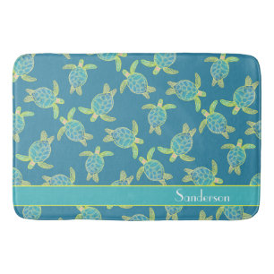 Anpassningsbar Nautical Coastal Sea Turtle Blue Badrumsmatta