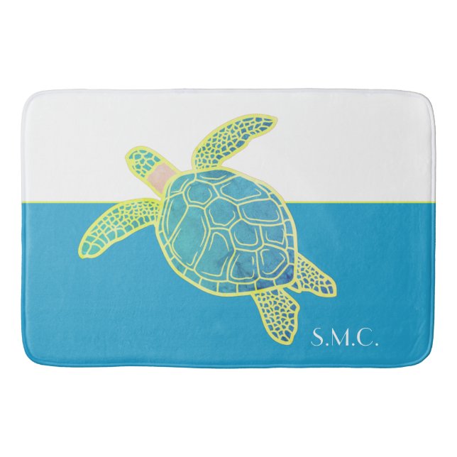 Anpassningsbar Nautical Coastal Sea Turtle Blue Badrumsmatta (Framsidan)
