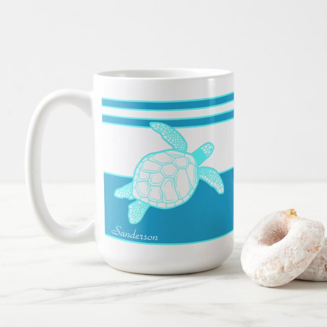 Anpassningsbar Nautical Coastal Sea Turtle Blue Te Kaffemugg (Med munk)