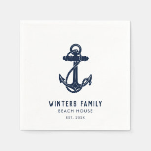 Anpassningsbar Nautical Family Boat Resa Navy Blue Pappersservett