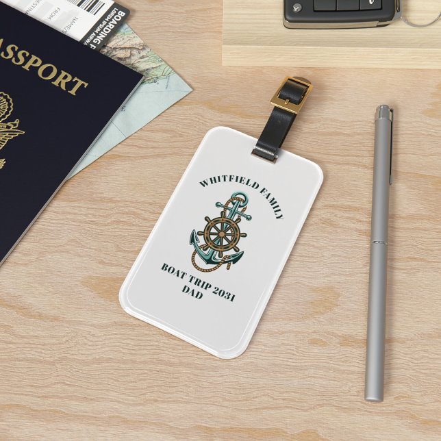 Anpassningsbar Nautical Family Cruise Vacation Boa Bagagebricka (Boat Trip Nautical Anchor Family trip Luggage Tag)