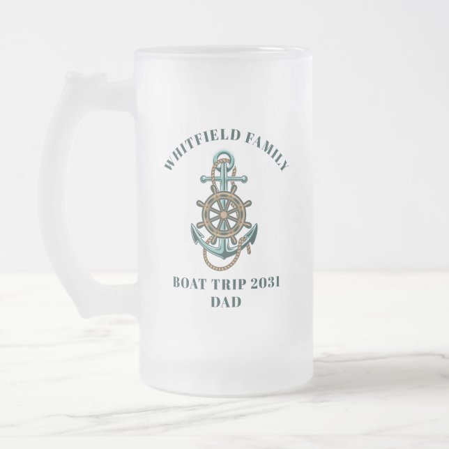 Anpassningsbar Nautical Family Cruise Vacation Boa Frostat Ölglas (Vänster)