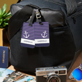Anpassningsbar Nautical Lavender Lila Stripe Mönst Bagagebricka