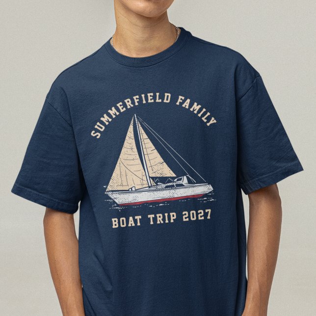 Anpassningsbar Nautical Matching Family Boat Resa  T Shirt (Family Reunion Boat Trip Nautical Matching T-Shirt)