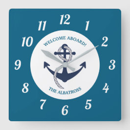 Anpassningsbar Nautical Mönster Boat Anchor Fyrkantig Klocka