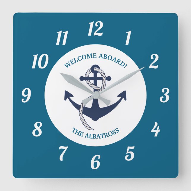 Anpassningsbar Nautical Mönster Boat Anchor Fyrkantig Klocka (Framsida)