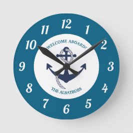 Anpassningsbar Nautical Mönster Boat Anchor Rund Klocka