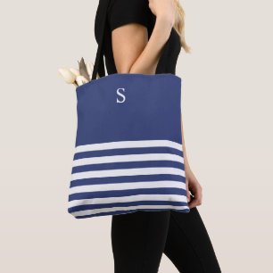 Anpassningsbar Nautical Navy and White Stripe Tote Tygkasse