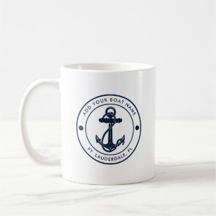 Anpassningsbar Nautical Navy Blue Anchor Boat Namn Kaffemugg
