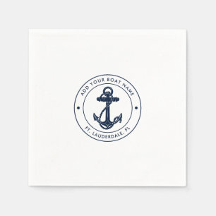Anpassningsbar Nautical Navy Blue Anchor Boat Namn Pappersservett