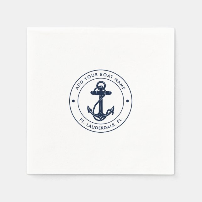 Anpassningsbar Nautical Navy Blue Anchor Boat Namn Pappersservett (Framsidan)