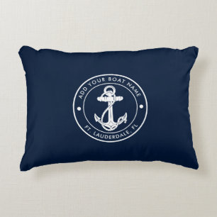 Anpassningsbar Nautical Navy Blue Anchor Boat Namn Prydnadskudde