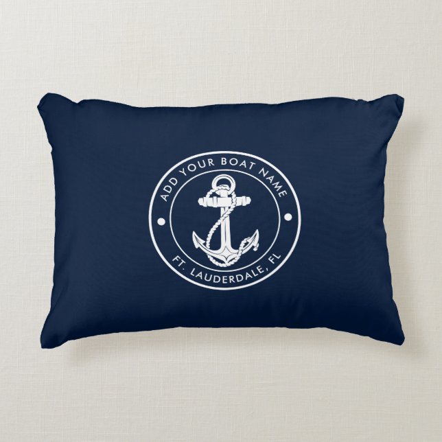 Anpassningsbar Nautical Navy Blue Anchor Boat Namn Prydnadskudde (Framsidan)