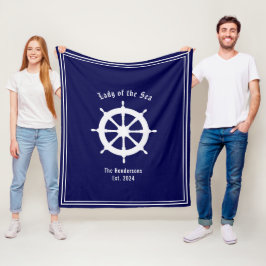 Anpassningsbar Nautical Navy Blue White Fleecefilt