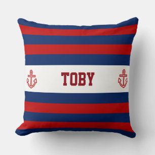 Anpassningsbar Nautical Navy Red Rand Kudde