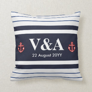 Anpassningsbar Nautical Navy White Rand Kudde