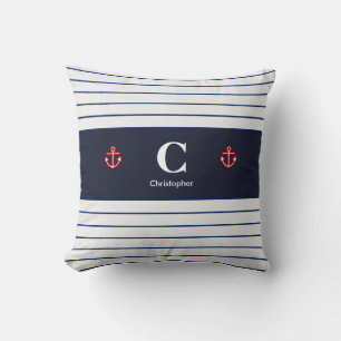 Anpassningsbar Nautical Navy White Rand Kudde