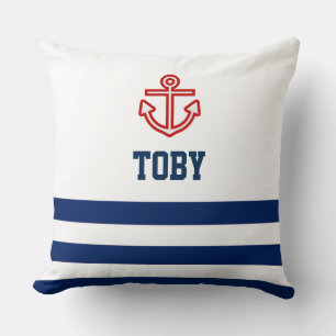 Anpassningsbar Nautical Navy White Rand Kudde