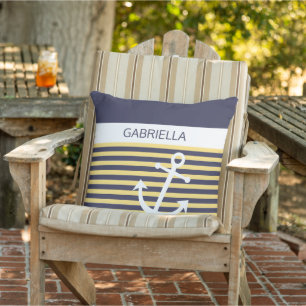 Anpassningsbar Nautical Sunny Summer Gult Rand Mön Kudde