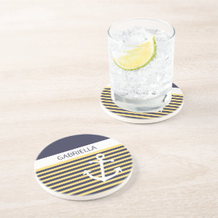 Anpassningsbar Nautical Sunny Summer Gult Rand Mön Underlägg