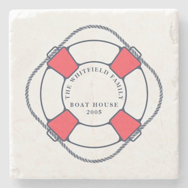 Anpassningsbar Nautical Swimming Ring Boat House Stenunderlägg (Framsidan)