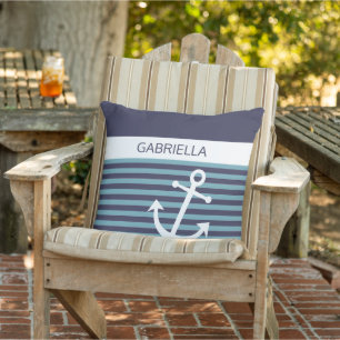 Anpassningsbar Nautical Teal Blue Grönt Rand Mönst Kudde