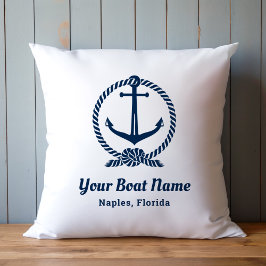 Anpassningsbar Nautical White and Navy Boat Namn A Kudde