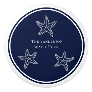 Anpassningsbar Nautical White Navy Blue Starfish B Knopp