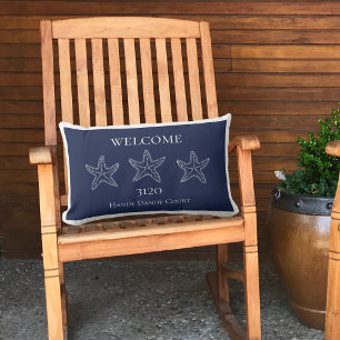 Anpassningsbar Nautical White Navy Blue Starfish D Lumbarkudde