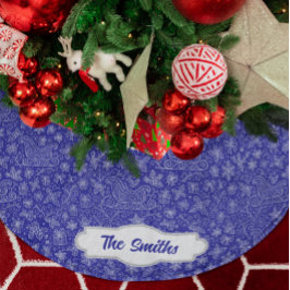 Anpassningsbar Navy Blue Doodle jul Sleigh Mönster Julgransmatta Borstad Polyester