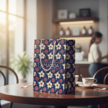 Anpassningsbar Navy Blue med Cream Flowers Gift Ba