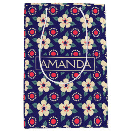 Anpassningsbar Navy Blue med Cream Flowers Gift Ba