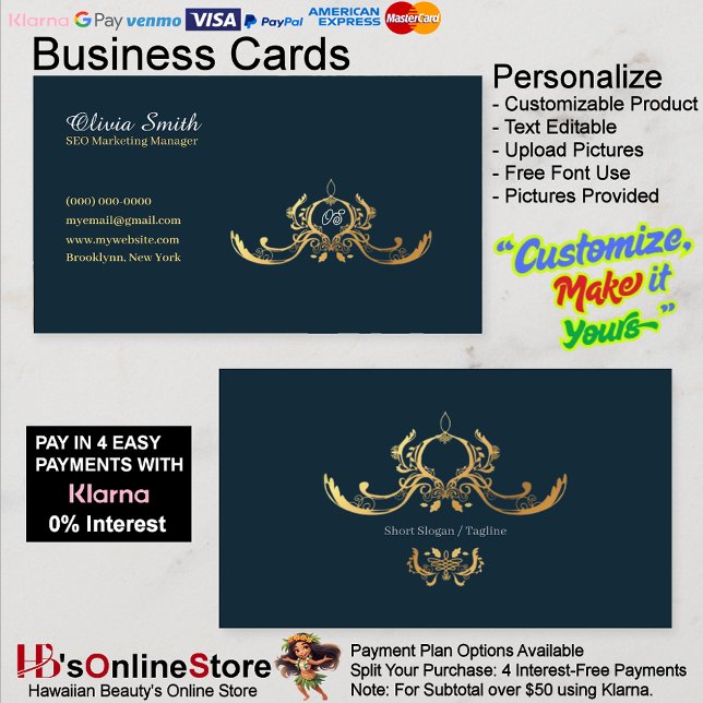 Anpassningsbar Navy Elegant Affärs Kort 15 (Customizable Navy Elegant Business Card 15.)