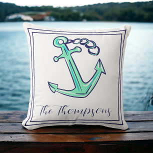 Anpassningsbar Navy Grönt Anchor Nautical Boat Coa Kudde