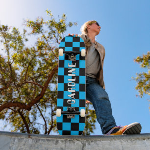 Anpassningsbar Neon Blue Black Abstrakt Geometric Mini Skateboard Bräda 18,5 Cm