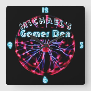 Anpassningsbar Neon Clock Gamer den Plasma Boll Ga Fyrkantig Klocka