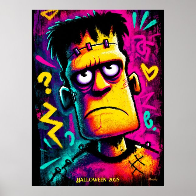 Anpassningsbar Neon Frankenstein Retro Halloween D Poster (Framsidan)
