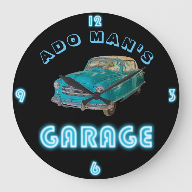 Anpassningsbar NEON GARAGE Clock ADD Business Namn Stor Klocka (Framsida)