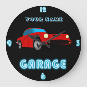 Anpassningsbar NEON GARAGE Clock ADD Business Namn Stor Klocka