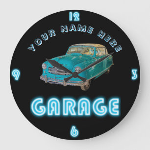 Anpassningsbar NEON GARAGE Clock ADD Business Namn Stor Klocka